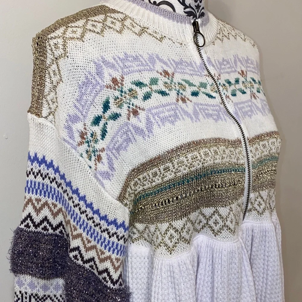 NWT!Free People Cozy Cottage 1/2 Zip Sweater Nordic-Inspired Size Small $128